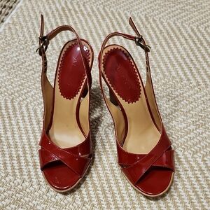 ALDO Y2K Red Real Patent Leather Platform Heels 37 Peeptoe Retro